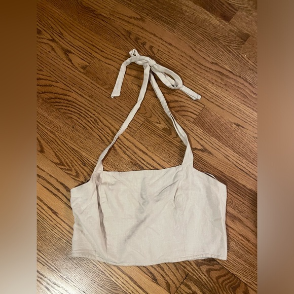 Lulus Double Digits Beige Linen Halter Crop Top - Picture 6 of 7